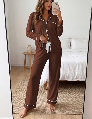 Image of ZMJ Womens Pajamas Sets 2 Piece Long Sleeve and Pant Pj Sets Button Up Sleepwear