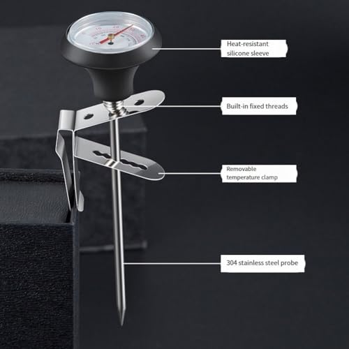 Miniatura 2 de Volakebeing Termómetro De Café De Acero Inoxidable Con Sonda De Abrazadera, Esfera De Metal 304 Para Cafetera, Rango De -17.8-104.4 C, Color Plateado