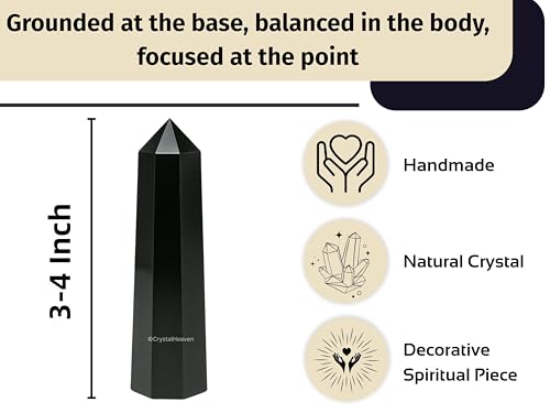 Image of Crystal Heaven Certified Black Obsidian Crystal Tower Obelisk Point for Chakra, Healing and Balancing - AAA Grade Original Certified Gemstone Agate for Reiki Meditation Yoga Spiritual (3-4 Inches)