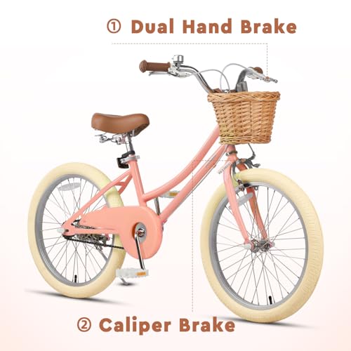 Image of Petimini Vintage Kids Bike for Girls, 12-20 Inch Classic Bicycle with Wicker Basket & Bell, High Tensile Steel Frame, Training Wheels (12-18 inch), 85% Pre-Assembled, Retro Bike for Outdoor Riding