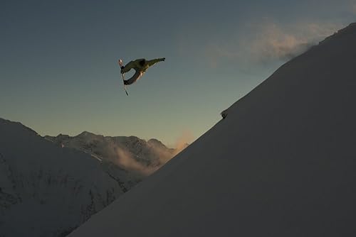 Professional snowboarder Frederik kalbermatten Extreme Snowboarding at sunset Arlberg Austria Poster Print (38 x 24)