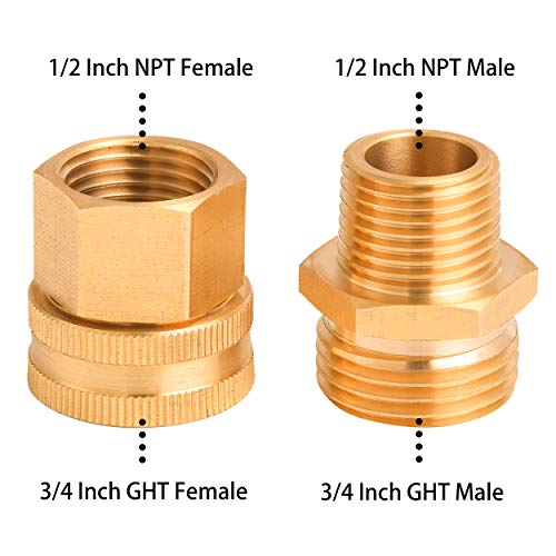 M MINGLE Garden Hose Adapter, 3/4 Inch GHT to 1/2 Inch NPT, Double Male and Female Brass Connector, with Extra 8 Washers - Image 2