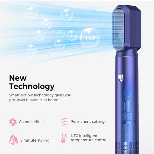 Image of Atopskins 6 in 1 Hair Dryer Brush Hot Air Styler Detachable for Travel, Blow Dryer 3 Heat Settings to Straighten, Auto Curl, Volumize Home Salon Results Frizz-Free Shine All Hair Types - Blue