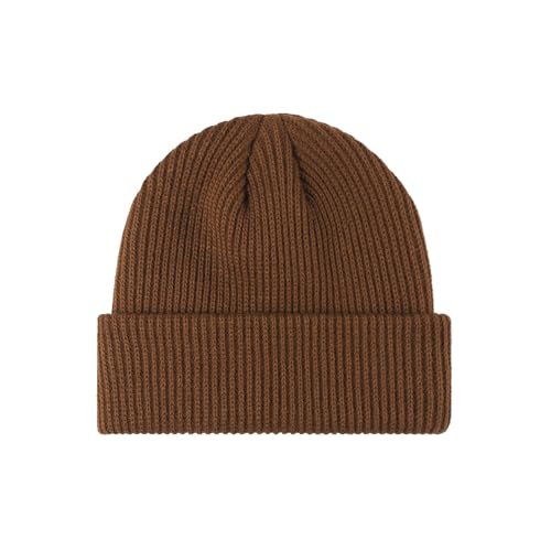 2THESTARS Beanie for Men Women Warm Winter Hat Windproof Thick Knitted Cuffed Unisex Skull Cap - Coffee Brown (Round)