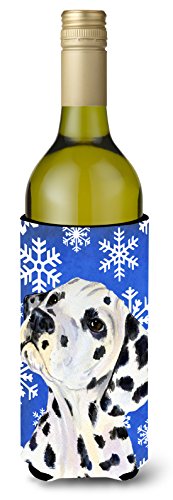 Caroline's Treasures SS4630LITERK Dalmatian Winter Snowflakes Holiday Wine Bottle Hugger Bottle Cooler Sleeve Hugger Machine Washable Collapsible Insulator Beverage Insulated Holder