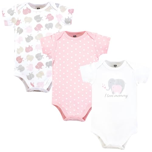 Image of Hudson Baby Infant Girl Cotton Bodysuits, Multi Color Mommy Elephant, 6-9 Months