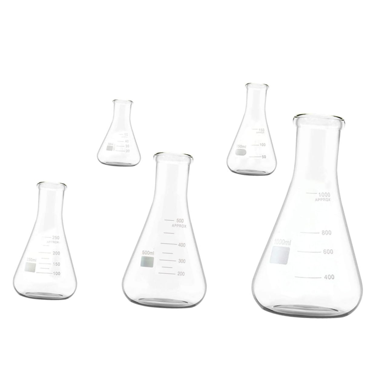5piezas Frascos Cónicos De Borosilicato De Erlenmeyer Para Experimentos Científicos Capacidad De Accesorios De
