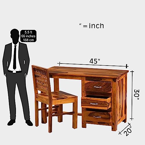 Image of Solid Sheesham Wood Study Table | Computer Table for Home & Office | Modern & Contemporary Writing Desk with 2 Drawers (6)