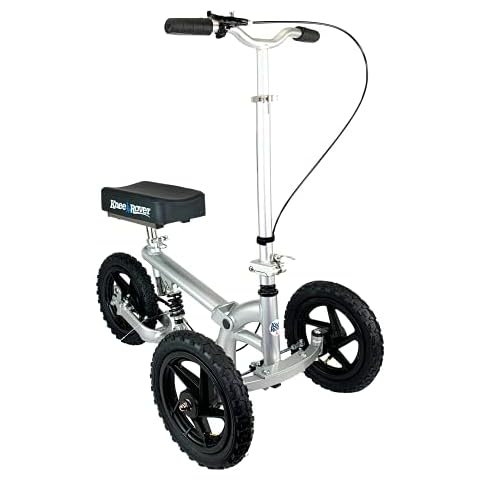 KneeRover PRO Full Suspension All Terrain Knee Walker Aluminium Scooter with Heavy Duty Shock Absorber - Silver CE Certified Cover