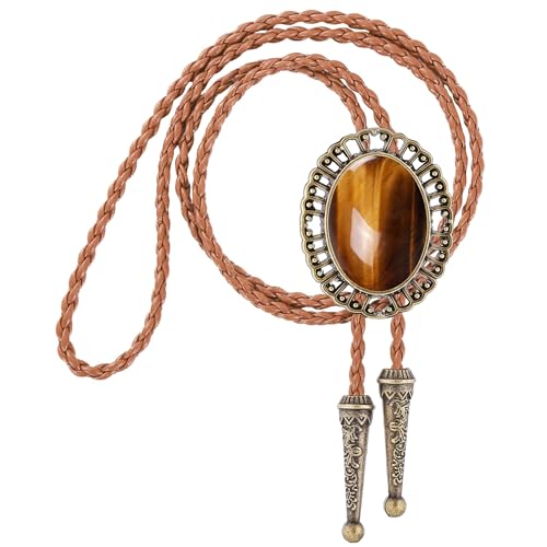 Image of GelConnie Native American Bolo Tie Rodeo Cowboy Leather Necktie Western Necklace Costume Accessories for Men,Women