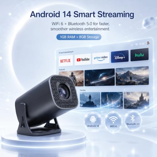 Image of AILKIN |Smart Projector 4K Ultra HD| Supported with Android 14, WiFi 6 & Bluetooth 5.0, 500 ANSI HD 1080P Portable Projector for Room, 120 inch Display, Screen Cast & 8W Speaker