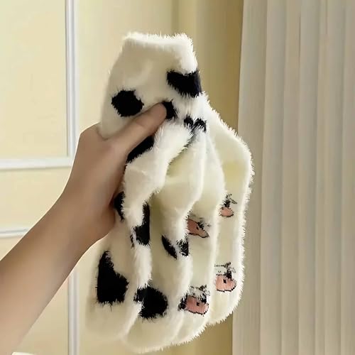 Lefe Liee Fuzzy Cow Print Socks for Women - Warm, Thick, Cozy Slouchy Slipper Socks - Fall Gifts, Cow Themed Gifts3