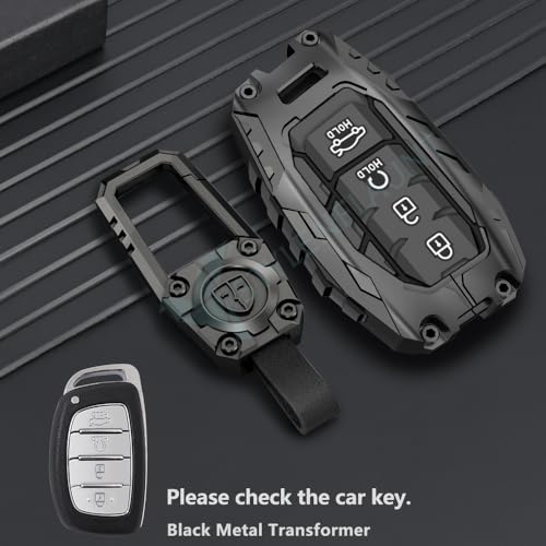 Image of Transformer Series Car Key Cover Compatible with Creta 2024 2025 2026, Venue, Alcazar | 4 Button Metal Smart Key Case | Premium Waterproof Soft Silicone Key Shell with Keychain
