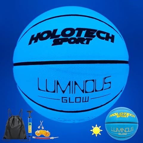 MILACHIC Basketball Glow in The Dark, Cool Glowing Indoor Outdoor Luminous Leather Basketball Size 5 for Teenagers (with Pump) Cover