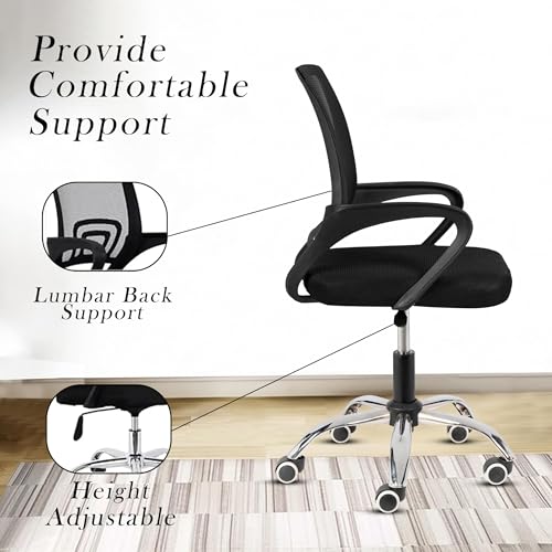 Image of Casa Copenhagen Mesh Mid Back Office /Study /Computer /Revolving /Desk Chair for Work from Home -Metal Base, Height Adjustable Seat- Jet Black & Black Handle