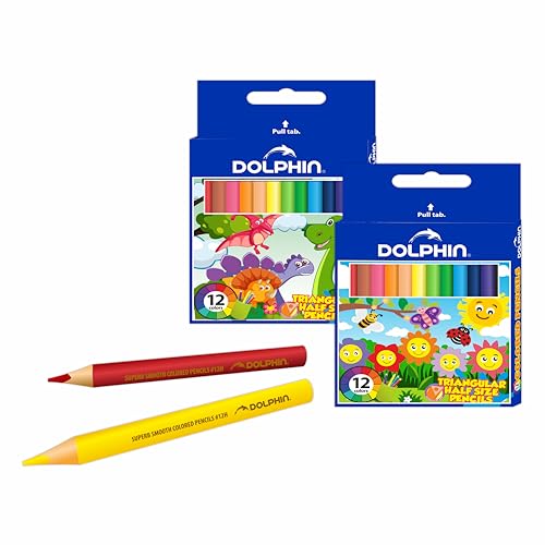 Dolphin Mini Colour Pencils 12 Vibrant Shades Compact & Portable Non-Toxic Smooth Coloring Ideal for Kids Travel & School Use