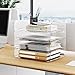Tomorotec Desk Letter Tray Set, A4 Size Clear PET Stackable Document Organizer Office Desktop File Paper Holder Book Storage Rack Side Load Anti-Skid Stacking Support Convex Bottom (4X Landscape)