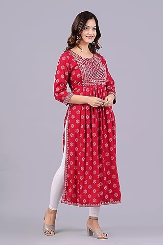 Image of NEW4U Women's Sequin Zari Embroidery Printed Naira Cut Kurti