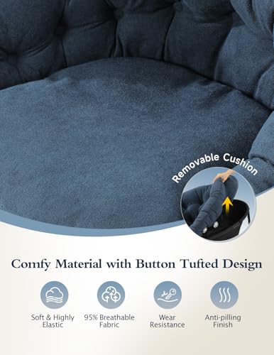 Image of Kidirect Wide Rocking Chair Nursery, Comfy Saucer Nursery Rocking Chairs with Removable Cushion, Indoor Papasan Nursing Chair for Breastfeeding, Mecedora para Adultos for Living Room & Bedroom (Blue)