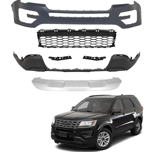 CAREONLINE New 4PCS Black Front Bumper Cover No Sensors Fits for 2016-2017 F-o r-d Explorer, OE: FB5Z-17D957-APTM