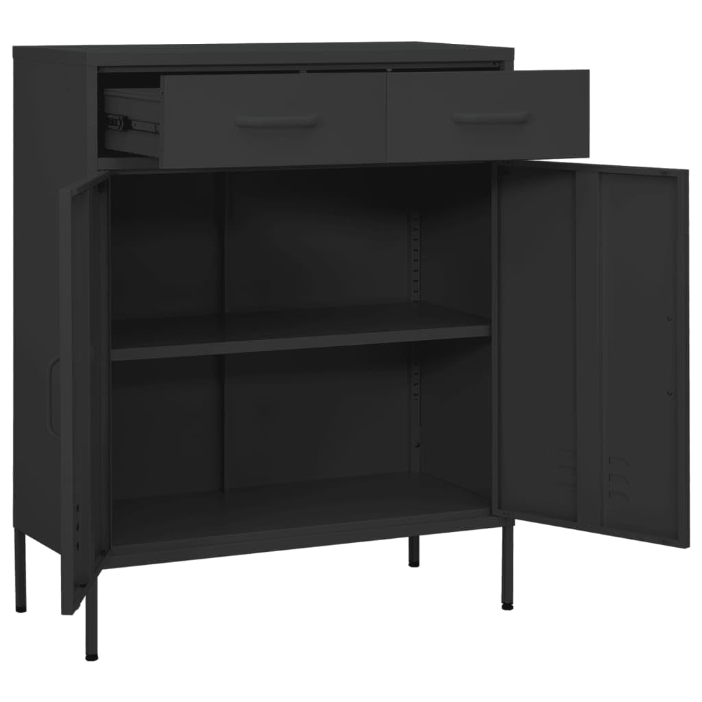 Generisch Robuster, anthrazitfarbener Stahlschrank, 80 x 35 x 101,5 cm, Metallschrank mit verstellbaren Einlegeböden und Vollauszugsschubladen für Garage, Büro und Haushalt