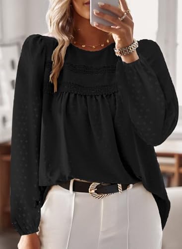 Image of Falechay Womens Tops Flowy Boho Dressy Casual Lace Cute Long Sleeve Shirts