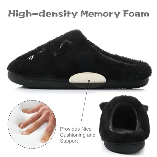 Menore Fuzzy Cat Slippers for Womens Soft Warm House Animal Slides Indoor Marshmallow Lightweight Slip-on Winter Slippers4