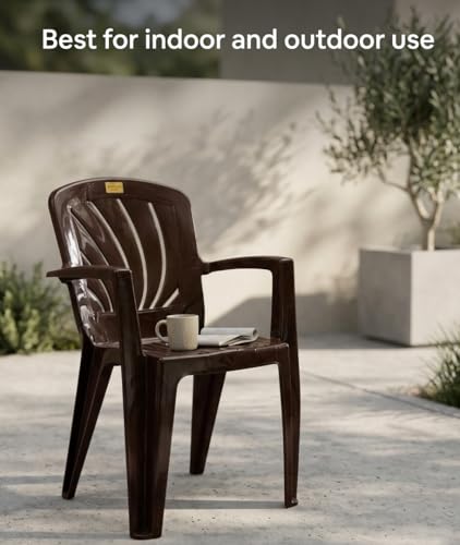 Image of Patiofy Plastic Chair for Home & Outdoor Use | Heavy Duty Comfortable Chair with Strong Legs | Stackable, Easy to Clean | Suitable for Living Room, Balcony, Patio Pack of 1 (Elba Brown)