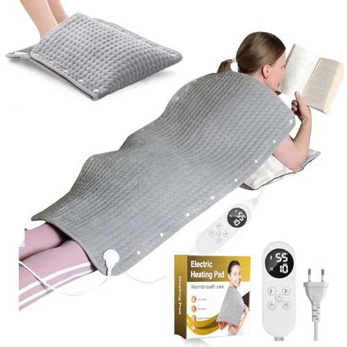 100 * 50cm Manta Electrica Calentamiento Rápido 10s, Almohadilla Térmica Eléctrica para Espalda, Hombros, Piernas, 9 Niveles de Calor (25-55°C) y Apagado Automático, Lavable a Máquina