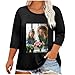 Custom T Shirts Design Your Own Plus Size 3/4 Sleeve Tops 2026 Trendy V Neck T Shirts Top Basic Loose Fit Tunic Blouse Black