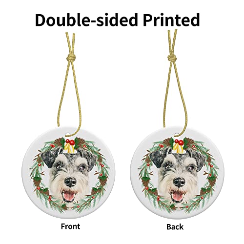 Schnauzer Dog Ornament, 3" Porcelain Round Hanging Pendant Ornaments For Christmas Tree Decor, Funny Cute Puppy Dog Christmas Ornament, Schnauzer Christmas Ornament, Holiday Keepsake Pet Gifts #TOP3