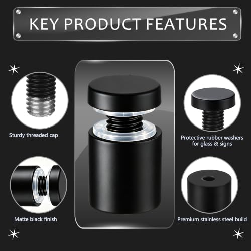 Image of Pelopy 12 Pcs Sign Standoff Screws Advertising Screws Stainless Steel Wall Standoff Mounts Glass Acrylic Nail (3 /4 x 1 Inch,Black)