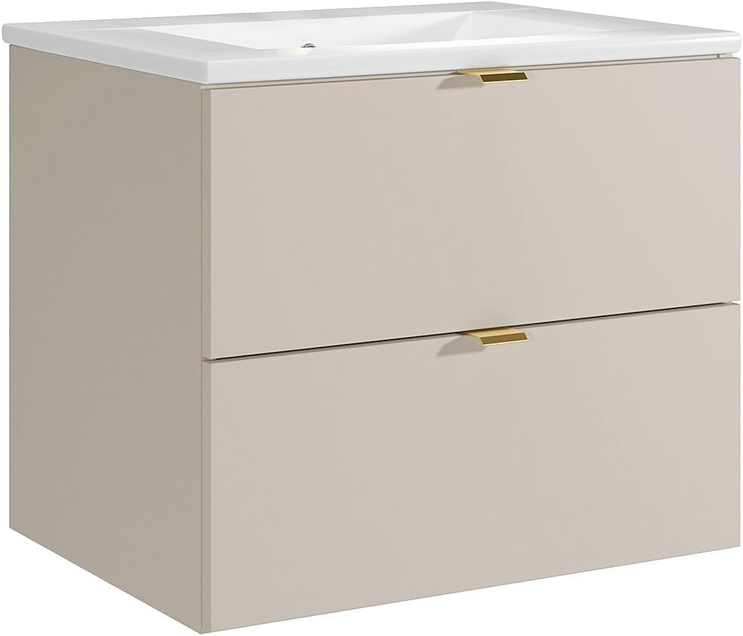 Vente-unique LAVENA 60 cm wall-mounted bathroom cabinet with integrated sink installed in a modern bathroom setting.