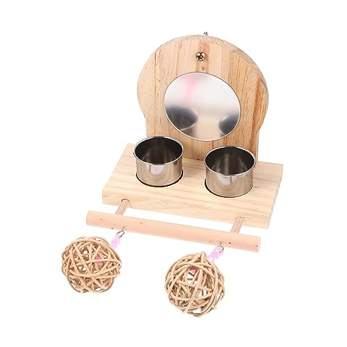 SEWACC Parrot Toys Food Cup Mirrorの組み合わせ 採餌 オウム遊び場スタンド 鳥のおもちゃ 鳥の遊び場 鳥かごフィーダーのおもちゃ 鳥の供給 木製