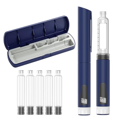 V2 Injection Pen Pen Injector Reusable Injection Pen Compatible with 3ml Pen Cartridges Pen Injector with Precise 1-80 Unit Adjustable Dose Includes 5 Empty 3ml Cartridges and Protective Carry Case
