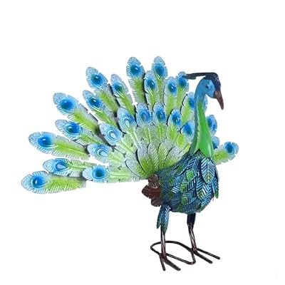 BAENRCY Small Peacock Statue Animal Sculpture Garden Decoration Metal Yard Art for Yard Outdoor Decoration (Green)
