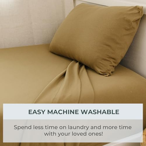 Image of Pobibaby Twin Sheet Set Kids, 3-Piece, Cotton Blend (Khaki Brown) | Kids Bed Sheet Set, 3-Piece, Fitted Sheet, Flat Sheet, Pillowcase, Cotton Blend, Deep Pockets, Soft, Machine Wash, Seasons