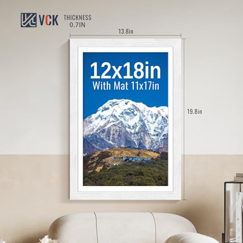 Image of VCK 12x18 Picture Frame 5 Pack, White Exclusive Wood, HD Glass, for Artwork