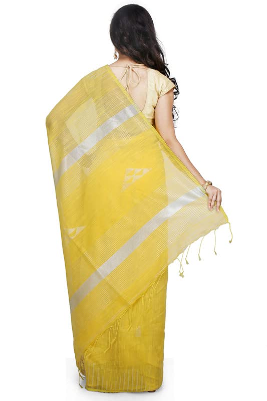 Image of BENGAL HANDLOOM Women's Cotton Linen Slab Sarees with Jaquard Work with Blouse Piece