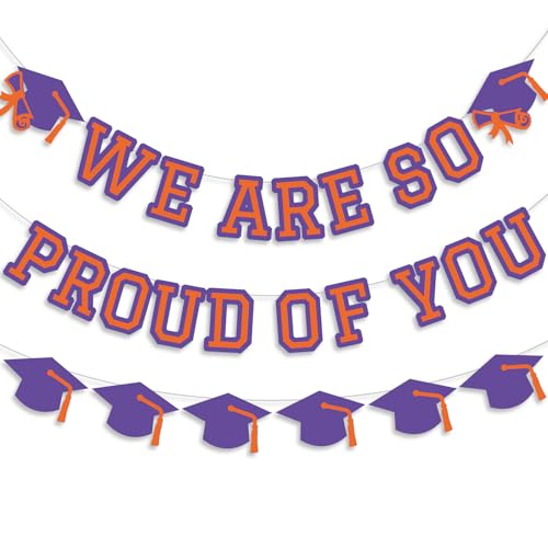 Image of We Are So Proud Of You Banner Graduation Party Decorations Congrats Grad Cap Garlands Wall Sign Purple Orange