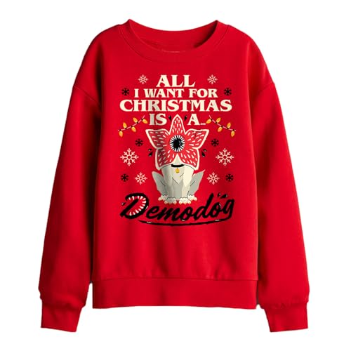 Sweatshirt Stranger Things enfant rouge avec motif Demodog Noël et manches longues