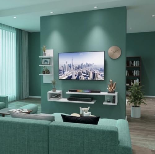 Image of Dual J 40 Inches Broad Base Tv Cabinet Floating Shelves for Wall Set,Wall Mounted Shelf for Living Room, Bedroom, Outdoor,Gallery,Stairs (Russian White)