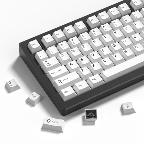 Womier Double Shot PBT Keycaps Set 138 Keys Cherry Profile Custom Keycaps 60 65 75 100 Percent for 61/64/68/84/87/100/104/108 Retro Gaming Mechanical Keyboard White