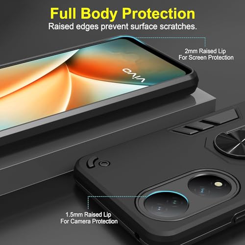 Image of Armor Vivo T2 5G / Y100 5G Defender Case | Rotating Ring Holder & Kickstand in-Built | Military Grade Armor | 360 Degree Protection Back Cover for Vivo T2 5G / Y100 5G (Black)