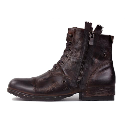 Image of OSSTONE Moto Boots for Men Fashion Zipper-up Leather Chukka Boots Casual Shoes Retro Style OS-5008-8-Retro-US
