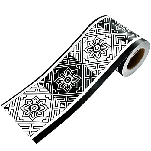 Borde Del Papel Pintado PatróN Blanco Y Negro Auto Adhesivo Del Papel Pintado Del Pvc Cenefa Autoadhesiva Para DecoracióN De Pared De Cocina BañO 13cm X 1000cm Cover