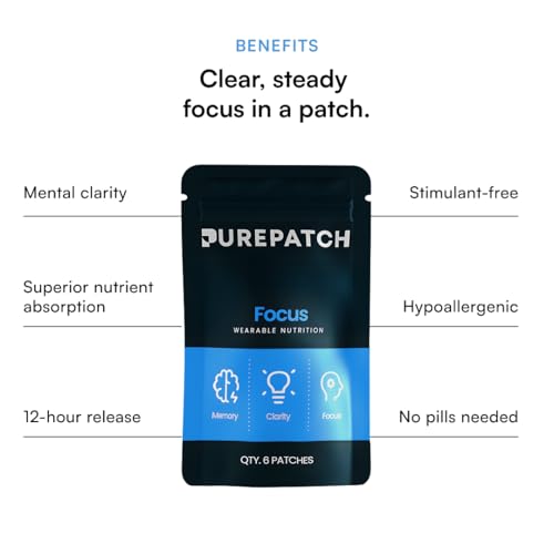 Image of Focus Patch - Plant-Based Vegan Topical Patch - Alpha GPC - Lion's Mane - L-Tyrosine - Non-Ingestible - Water-Resistant - Gentle on Skin - Gluten Free - Made in USA - 30 Patches
