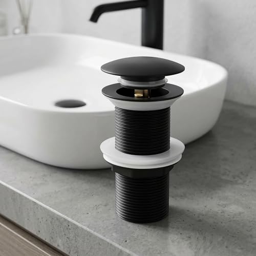 Image of InArt Black Finish Pop-up Brass Basin Drainer /Waste Coupling for Bathroom Wash Basin /Vessel Sink - 5 Inch Full Threaded, 32 MM Flush Valve Faucet, Easy Install Black Matt