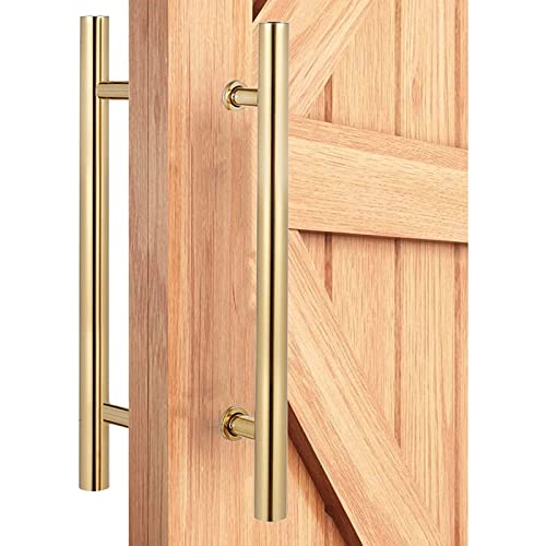 Poignée de porte de grange coulissante en bois et tirant de porte noire en inox - 2