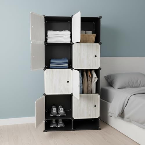 Image of KRISHYAM 8 Box Collapsible Wardrobe Organizer with Doors & 2 Shoe Box Storage, DIY Closet Cabinet for Clothes, Shoes, Toys, Books, Bags & Bedroom Storage